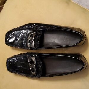 Stuart Weitzman CIA BLACK BUCKLED croc patient leather loafers 6.5 size